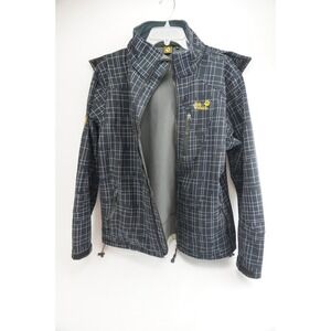 Jack Wolfskin Softshell Jacket Mens XL Black Grid Fleece Lined Hooded Excellent